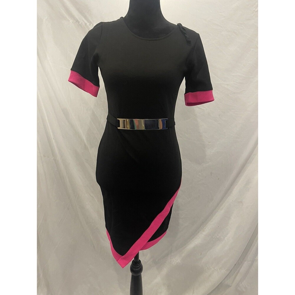 Vtg 90's Fashion Magazine NWT Deadstock Black Pink Asymmetric Dress Med